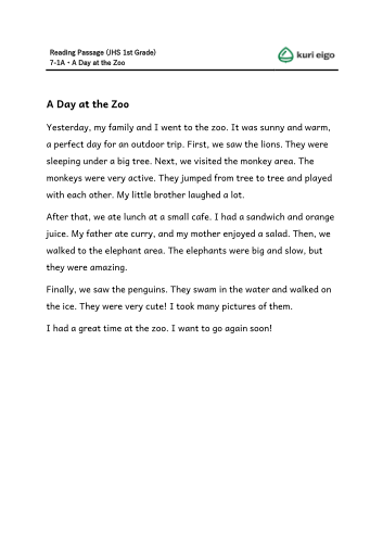 Thumbnail of Reading-A Day at the Zoo